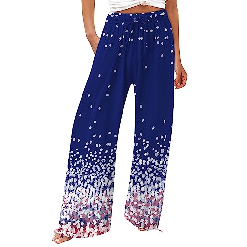 FUPODD Leichte Sommerhose Damen Schlaghose Stoff Damen Bunt Sommerhosen Weites Bein Sommerhose High Waist Bequem Luftig Farbverlauf Strumpfhosen Freizeithose Leicht Elegant Stoffhose Palazzo Hose von FUPODD