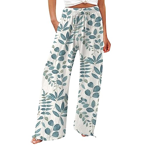 FUPODD Leichte Sommerhose Damen Schlaghose Stoff Damen Bunt Sommerhosen Weites Bein Sommerhose High Waist Bequem Luftig Farbverlauf Strumpfhosen Freizeithose Leicht Elegant Stoffhose Palazzo Hose von FUPODD
