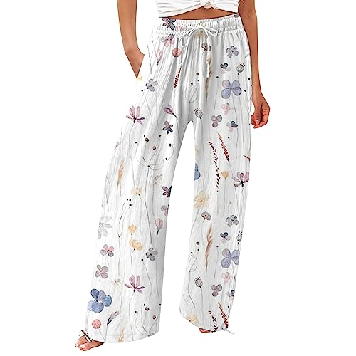 FUPODD Leichte Sommerhose Damen Schlaghose Stoff Damen Bunt Sommerhosen Weites Bein Sommerhose High Waist Bequem Luftig Farbverlauf Strumpfhosen Freizeithose Leicht Elegant Stoffhose Palazzo Hose von FUPODD