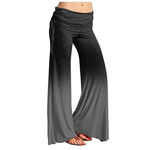 FUPODD Leichte Sommerhose Damen Schlaghose Weites Bein Stoffhose Damen Elegant Yogahose Mit Gummizug Einfarbig Jogginghose Frauen Luftige Hose Farbverlauf Baumwollhose Casual Breite Bein von FUPODD