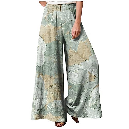 FUPODD Leichte Sommerhose Damen Sommerhosen Damen Leicht Elegant Hose Damen Weites Bein Schnittmuster Marlenehose Damen Freizeithose Damen Lang Sommer Palazzo Hosen High Waist Schlaghose 80er Jahre von FUPODD