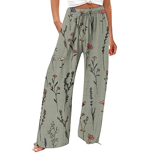 FUPODD Leichte Sommerhose Hose Stoffhose Hose mit Kordelzug Freizeithose Leicht Elegant Locker Culottes Hosen Damen Bunt Sommer Lang Weites Bein Sommerhose High Waist Bequem Luftig Schlupfhose von FUPODD