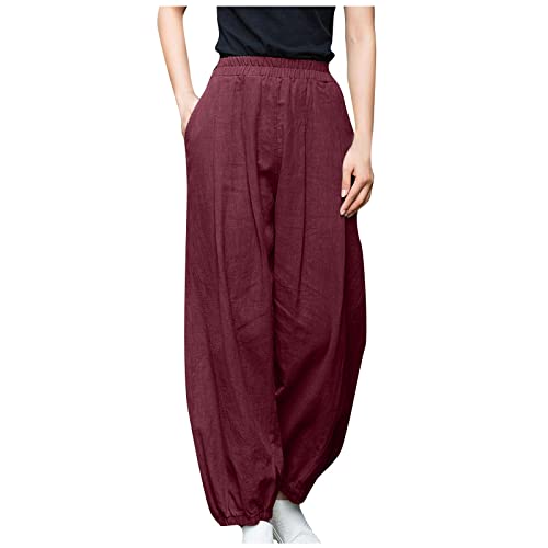 FUPODD Leinenhose Damen,Culottes Hosen Damen Festlich Elegant Palazzo Hose Sommer Plissee Freizeithose Lang Weites Bein Marlenehose Elegant Hohe Taille Mit Taschen Wickelhose Hosenrock Haremshose von FUPODD