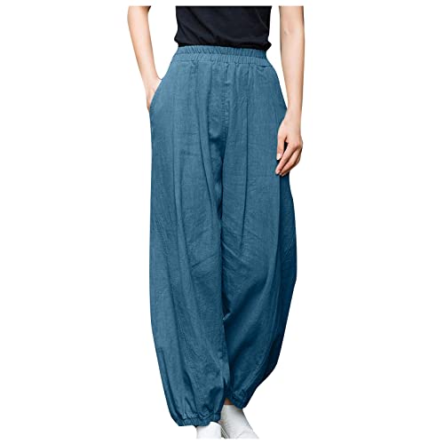 FUPODD Leinenhose Damen,Culottes Hosen Damen Festlich Elegant Palazzo Hose Sommer Plissee Freizeithose Lang Weites Bein Marlenehose Elegant Hohe Taille Mit Taschen Wickelhose Hosenrock Haremshose von FUPODD