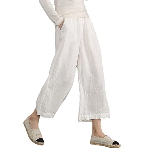 FUPODD Leinenhose Damen,Leichte Sommerhose, Damen 7/8 Caprihose Plissee Marlenehose Elegant Hohe Taille Palazzo Hose 7 8 Hosen Damen Sommer Sommerhosen Leicht Und Luftig Haremshose Weites Bein von FUPODD