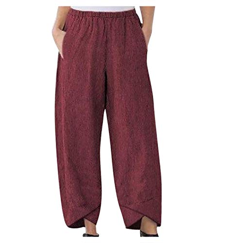 FUPODD Leinenhose Damen Sommer Baggy Hose Elegant Freizeithose Damen 3/4 Länge Palazzo Hose Damen High Waist Arbeitshose Stretch Sommerhosen Damen Leicht und Luftig Caprihose Damen Cargo von FUPODD