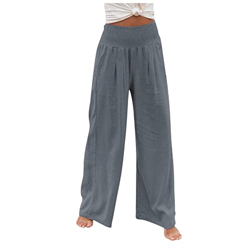 FUPODD Leinenhose Damen Sommer Lang Leichte Sommerhose, Damen 7/8 Caprihose Plissee Marlenehose Elegant Hohe Taille Palazzo Hose Schlaghose Sommerhosen Leicht Und Luftig Haremshose Weites Bein von FUPODD