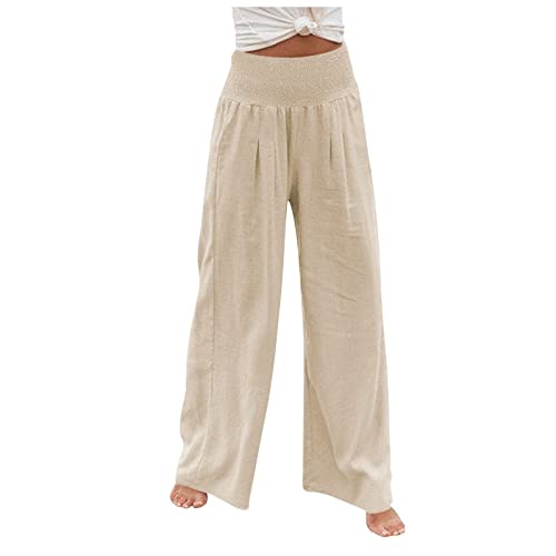 FUPODD Leinenhose Damen Sommer Lang Leichte Sommerhose, Damen 7/8 Caprihose Plissee Marlenehose Elegant Hohe Taille Palazzo Hose Schlaghose Sommerhosen Leicht Und Luftig Haremshose Weites Bein von FUPODD