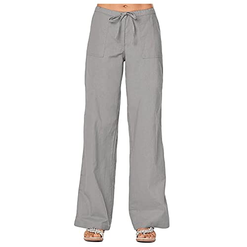 FUPODD Leinenhose Damen Sommer Lang Weites Bein Sommerhose Elastisch Bequem Luftig Leinen Freizeithose Leicht Elegant Locker Schlupfhose Weite Hose Damen Elastischer Mit Gummizug von FUPODD