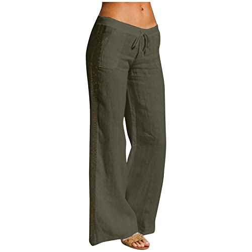 FUPODD Leinenhose Weiß Damen Weites Bein Sommerhose Damen Leicht Lang Hose Damen Elegant Stretch Damen Hosen Sommerhosen Große Größen Pumphose Sommer Freizeithose mit Taschen von FUPODD