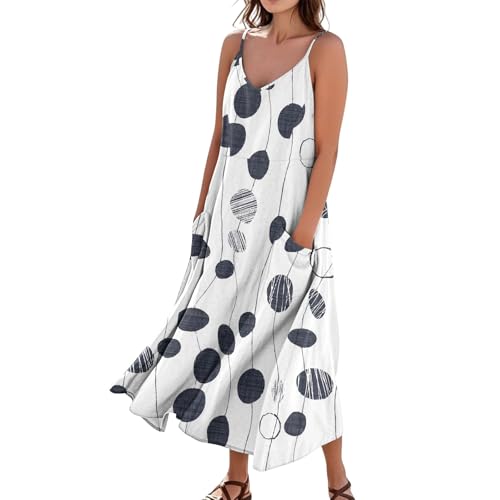 Leinenkleid Damen Sommer Schwangerschaftskleid Spagettiträger Strandkleider Damen Sommer Muster Kleid Gestreift Luftiges Sommerkleid Dünnes Wunderschöne Kleider Plus Size Dresses for Women von FUPODD