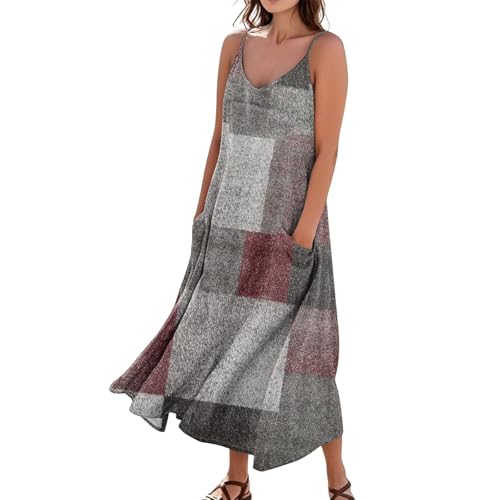 Leinenkleid Damen Sommer Schwangerschaftskleid Spagettiträger Strandkleider Damen Sommer Muster Kleid Gestreift Luftiges Sommerkleid Dünnes Wunderschöne Kleider Plus Size Dresses for Women von FUPODD
