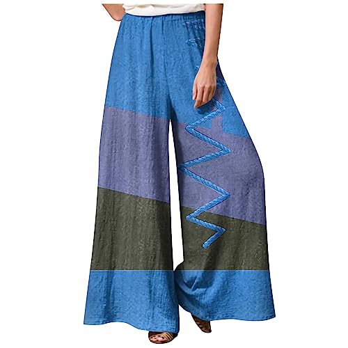FUPODD Marlenehose Damen Elegant Hohe Taille Sommerhose Damen Leicht Freizeithosen mit Gummizug Hosen Sommer Lang Weites Bein Schlaghose Stoff Große Größen Gestreifte Wickelhose Schnittmuster von FUPODD