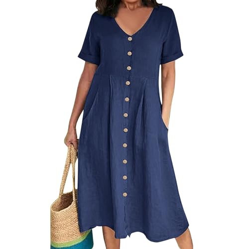 FUPODD Maxikleid Damen Elegant Kleid Weit Strandkleid Damen Große Größen Sommerkleidung Multiway Kleid Italienische Kleider Lange Schicke Sommerkleider Locker Shirtkleid Sommer Luftige Weisses von FUPODD
