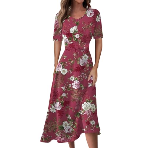 FUPODD Maxikleid Damen Sommer Muster Bedruckt Blumen Gedruckt Sommerkleider Damen Leicht Und Luftig Böhmisches Strand Casual Freizeit Lässig Party Alltag Oben Eng Unten Locker Böhmisches von FUPODD