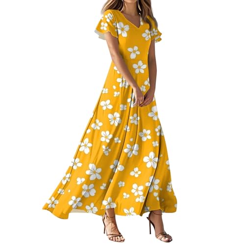 FUPODD Maxikleid Damen Sommer Muster Bedruckt Blumen Gedruckt Sommerkleider Damen Leicht Und Luftig Chiffon Böhmisches Böhmisches Strand Casual Freizeit Lässig Party Alltag Oben Eng Unten Locker von FUPODD