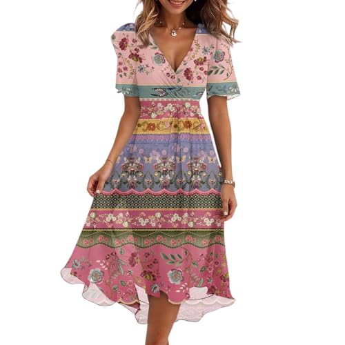 FUPODD Midikleid Damen Sommer Elegant Musselin Kleid Langes Sommerkleider Vorne Kurz Hinten Lang Strandkleider Sommerkleid Damen Leicht Cocktailkleid Elegante Kleider Festliche Für Hochzeitsgäste von FUPODD