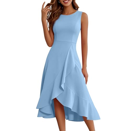 FUPODD Midikleid Damen Sommer Elegant Sommerkleider Boho Abschlusskleid Musselin Tunika Kleid Langes Strandkleider Sommerkleid Damen Leicht Blusenkleid Elegante Kleider Festliche Für Hochzeitsgäste von FUPODD