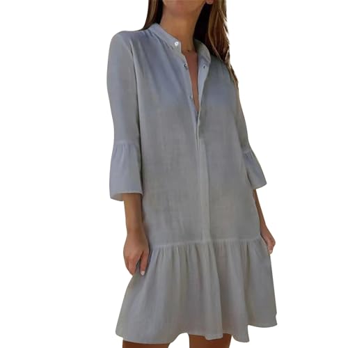 FUPODD Minikleid Sommerkleid Damen Kurz Kleid Damen Elegant Festliche Kleider Für Damen Schwarzes Kleid Leinenkleid Damen Sommer Tunika Kleid Sommerkleider Damen Kurz Elegantes Kleid Damen Festlich von FUPODD