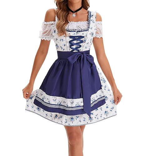 FUPODD Oktoberfest Damen Outfit Dirndl Ohne Schnürung Dirndl Rot Dirndlschürze Trachten Oberteil 70 cm Rocklänge Modern Geschenk Umstandsdirndl Trachtenkleid Billig Dirndlkleid Für Mollige Weinrot von FUPODD