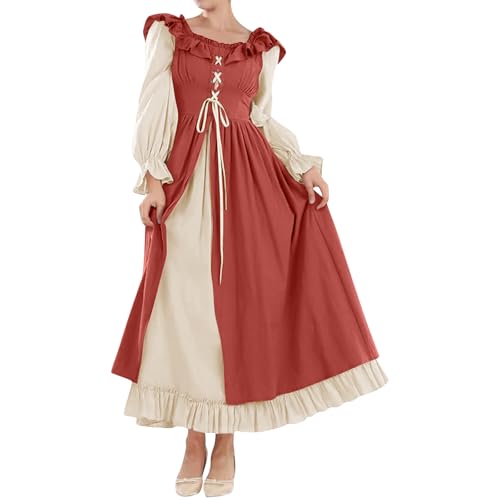 FUPODD Oktoberfest Damen Outfit Trachtenkleid Dirndl Ohne Schnürung Billig Dirndl Rot Dirndlschürze Trachten Oberteil Weinrot Modern Geschenk Umstandsdirndl Dirndlkleid Für Mollige 70 cm Rocklänge von FUPODD
