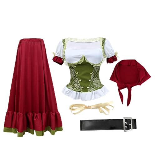 FUPODD Oktoberfest Dirndl Damen Midi Trachtenkleid Knielang Günstig Trachten Dirndl Accessoires Trachtenmieder Elegant Oktoberfest-Kleidung Samtdirndl Band Zum Schnüren Dirndlkleid Curvy Beige Creme von FUPODD