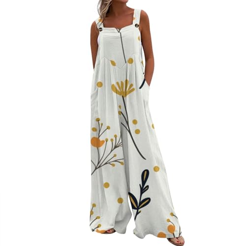Overall Damen Elegant Wide Leg Jumpsuits Für Damen Vintage Lässiger Overalls Culotte Latzhose Unten Breit Playsuit Mit Tasche Romper Einfarbig Onesie Lang Träger Weit Einteiler Seiten Tasche von FUPODD