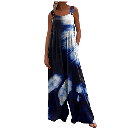 FUPODD Overall Damen Sommer Jumpsuit Damen Sommer Weites Bein Retro Jumpsuits Baggy Ärmellos Blumenmuster Mollige Overalls Lange Beine Playsuit Schicke Onesie Mit Träger Erwachsene Schwangerschaft von FUPODD