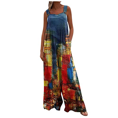 FUPODD Overall Damen Sommer Jumpsuit Weites Bein Retro Jumpsuits Baggy Ärmellos Blumenmuster Mollige Overalls Lange Beine Playsuit Kuschelig Schicke Onesie Mit Träger Erwachsene Schwangerschaft von FUPODD