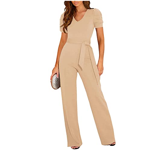 FUPODD Overall Damen Sommer Weites Bein Jumpsuit Hochzeitsgäste Gast Luftig Overalls Lässiger Romper Vintage Playsuit Abendmode Kurz Ärmel Party Onesie Mit Ärmel Einteiler Casual Hosenanzug Freizeit von FUPODD