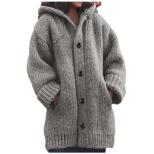 FUPODD Pullover & Strickjacken für Damen Strickpullover Damen Grobmaschig Pullover Oversized Herbst Winter Langarmshirt Pulli Sweatshirts Winterpullover Warm Pullunder Wolle Kapuzenjacke mit Taschen von FUPODD