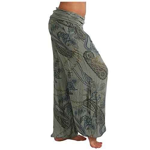 FUPODD Pumphose Damen Haremshose Blumen Freizeithose Chiffon Aladinhose Mit Gummizug Sommerhose Print Baggy Hose Damen Bequeme PluderhoseGroße Größen Luftig Hosen Frau Dünne von FUPODD