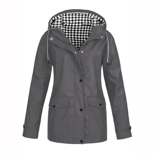 FUPODD Regenjacke Damen Multifunktionsjacke Dünn Sommer-Damen-Sonnenschutz-Kleidung Dünne Jacke Verstaubare Winterjacke Wetterfeste Übergröße Herbstmantel Langer Wasserdichter Mantel Gefütterte Warm von FUPODD