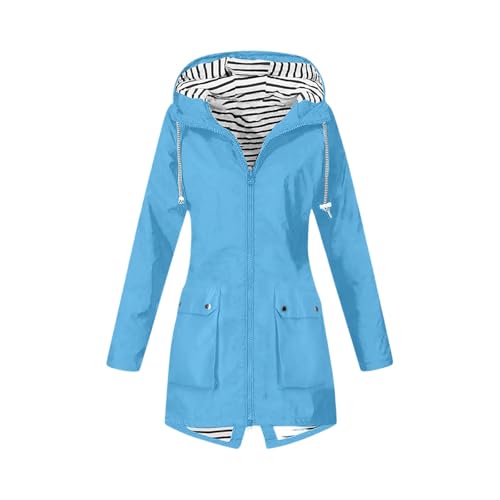 FUPODD Regenjacke Damen Multifunktionsjacke Dünn Sommer-Damen-Sonnenschutz-Kleidung Langer Wasserdichter Mantel Dünne Jacke Verstaubare Winterjacke Wetterfeste Gefütterte Warm Übergröße Herbstmantel von FUPODD