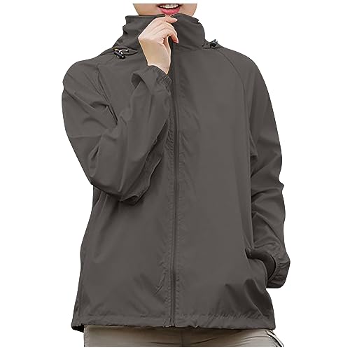 FUPODD Regenjacke Damen Wasserdicht Atmungsaktiv Regenmantel Fahrrad Damen Übergangsjacke Leichte Jacke mit Kapuze für Frühlings Herbst Wanderjacke Sweatjacke mit Kapuze Windjacke Outdoorjacke von FUPODD