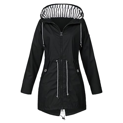 FUPODD Regenjacke Damen Wasserdicht Atmungsaktiv Wanderjacke Damen Wind Und Regenjacke Damen Mit Kapuze Softshelljacke Damen Parka Regenjacke Damen Lang Regenmantel Damen Reißverschluss Outdoorjacke von FUPODD