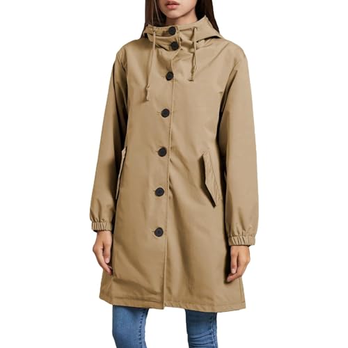 FUPODD Regenjacken Für Damen Trenchcoat Laufjacke Sommer Jacken Softshelljacke Schwarze Kurzer Trenchcoat Übergangsmantel Anorak Sportlich, Elegante Jacke Damenjacken Festival Regenjacke Camping von FUPODD