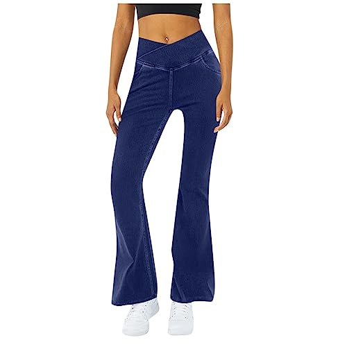 FUPODD Schlaghose Leichte Sommerjeans Damen Hohe Taile Jeanhose Mit Gummizug Jeans Lässige Strecken Flared Bootcut Hüftjeans Weites Bein Luftige Hosen Elegant Trekkinghose Frauen Bequeme von FUPODD