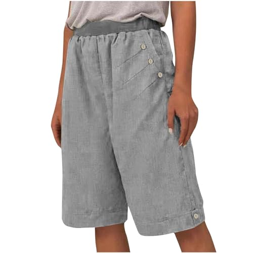 FUPODD Shorts Damen Leichte Sommerhose, Damen Stoffhose Damen Sommer High Waist Wanderhose Kurz Mit Taschen Kurze Hose Frauen Elastisch Bund Strandshorts Lässige Einfarbig Baumwollhose von FUPODD