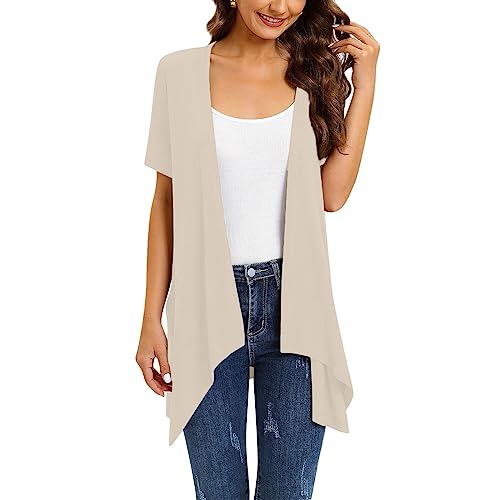 FUPODD Sommer Cardigan Damen Leicht Knielange Pullover & Strickjacken für Damen Pullover Winter Kurzarm Winterpulli Elegant Pullunder Strickjacke Winterpullover Modern Longstrickjacke Große Größen von FUPODD