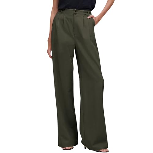 FUPODD Sommerhose Damen Lang Anzughose Damen Elegant Marlenehose Weites Bein Arbeitshose High Waist Palazzo Hose Mit Knöpfen Business Hosen Bequeme Freizeithose Leicht Und Luftig Schlupfhose von FUPODD