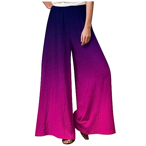 FUPODD Sommerhose Damen Leicht Culottes Hosen Farbverlauf Palazzo Hose High Waist Strandhose Bequeme Freizeithose Locker Schlupfhose Elastisch Bund Baggy Hosen Große Größen Umstandshose von FUPODD