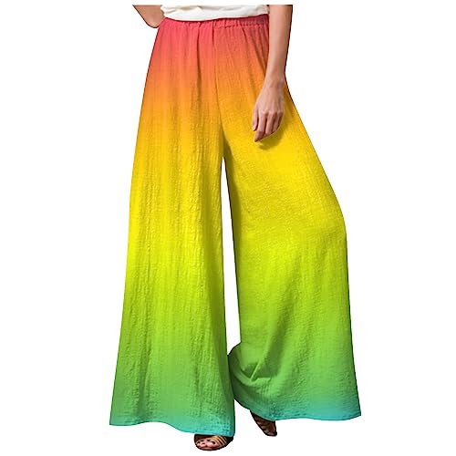 FUPODD Sommerhose Damen Leicht Culottes Hosen Farbverlauf Palazzo Hose High Waist Strandhose Bequeme Freizeithose Locker Schlupfhose Elastisch Bund Baggy Hosen Große Größen Umstandshose von FUPODD