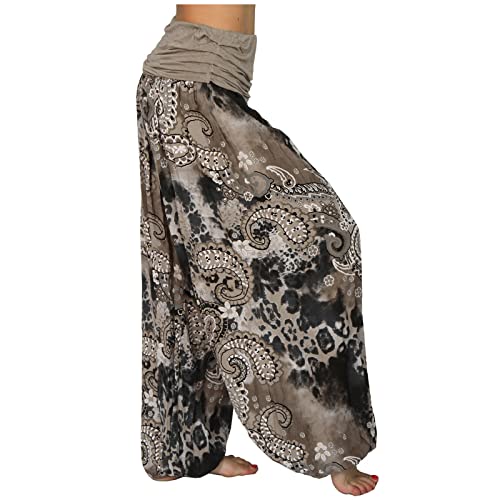 FUPODD Sommerhose Damen Leicht Haremshose Damen Sommer Druckn Pumphose Baggy Aladinhose Pluderhose Bequeme Schlabberhose Vintage High Waist Hosen mit Gummizug Yogahose Flatterhose Luftige von FUPODD