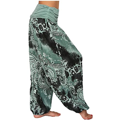 FUPODD Sommerhose Damen Leicht Haremshose Damen Sommer Druckn Pumphose Baggy Aladinhose Pluderhose Bequeme Schlabberhose Vintage High Waist Hosen mit Gummizug Yogahose Flatterhose Luftige von FUPODD