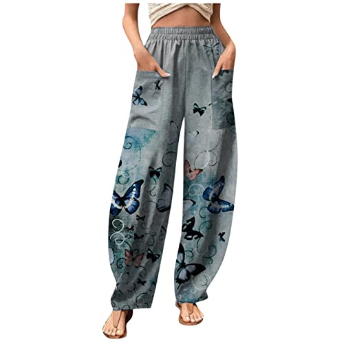 FUPODD Sommerhose Damen Leicht Lang Freizeithose Damen Mit Taschen Sommerhosen Damen Leicht Weites Bein Chino Hose Damen Sommer Gemustert Pumphose Damen Schwarz Freizeithose Damen Langgröße von FUPODD