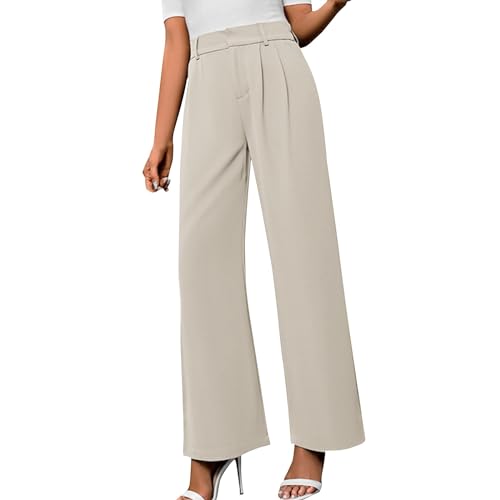 FUPODD Sommerhose Damen Leicht Marlenehose Hohe Taile Business Hosen Elegant Palazzo Hose Bequeme Lange Musselin Hose Damen Mit Gummizug Anzughose Stylische Breite Bein Freizeithose Luftig von FUPODD