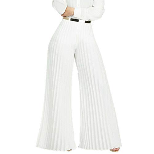 FUPODD Sommerhose Damen Leicht Marlenehose Stylische Wide Leg Hosen Mit Gummizug Plissee Hose Damen Elegant Palazzo Hose Breite Bein Business Hosen Hohe Taile Freizeithose Frauen Zerfranzt von FUPODD