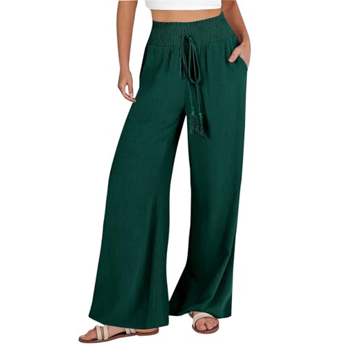 FUPODD Sommerhose Damen Leicht Palazzo Hose Damen Sommer Stoffhose High Waist Marlenehose Elegant Luftig Hose Weites Bein Freizeithose Mit Tunnelzug Und Taschen Business Hosen Frau Einfarbig von FUPODD