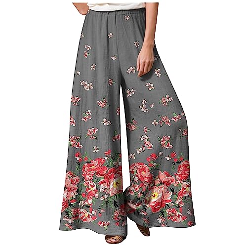 FUPODD Sommerhose Damen Leicht Schlaghose Stoff Damen Bunt Große Größen Wickelhose Damen Schnittmuster Marlenehose Damen Elegant Hohe Taille Hosen Sommer Lang Weites Bein Freizeithosen mit Gummizug von FUPODD